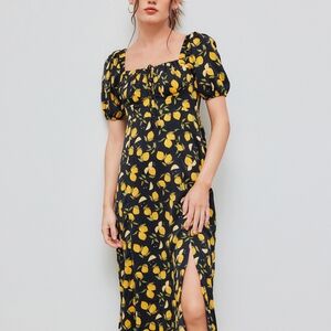 Cider Black Dress with Yellow Floral Pattern